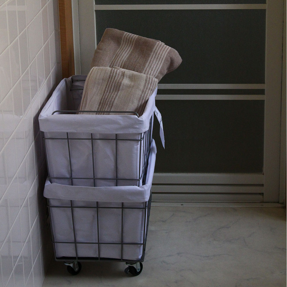 【在庫処分セール】スタッキング バスケット 2 キャスター付 洗えるカバー 幅36×奥行27×高さ47cm 収納ボックス 収納箱 WIRE ARTS&PRO メルクロス BRID | 