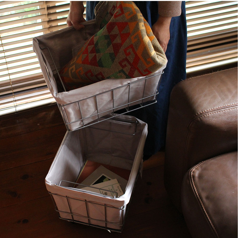 【在庫処分セール】スタッキング バスケット 2 キャスター付 洗えるカバー 幅36×奥行27×高さ47cm 収納ボックス 収納箱 WIRE ARTS&PRO メルクロス BRID |  | 04