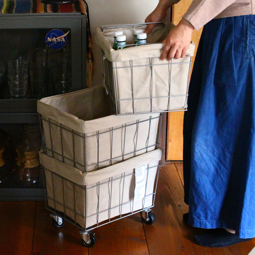 【在庫処分セール】スタッキング バスケット 3 キャスター付 洗えるカバー 幅36×奥行27×高さ65cm 収納ボックス 収納箱 WIRE ARTS&PRO メルクロス BRID | 