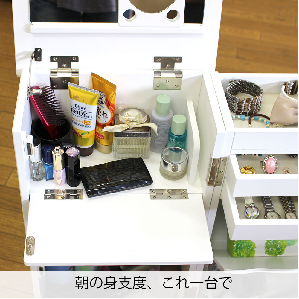 コスメ＆アクセ収納 コスメワゴン キャスター付 アクセサリー 収納 ミラー付 ドレッサー 完成品 一面鏡ドレッサー コスメ 収納 ワゴン  サイドテーブル |  | 03