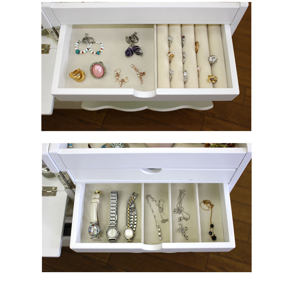 コスメ＆アクセ収納 コスメワゴン キャスター付 アクセサリー 収納 ミラー付 ドレッサー 完成品 一面鏡ドレッサー コスメ 収納 ワゴン  サイドテーブル |  | 07