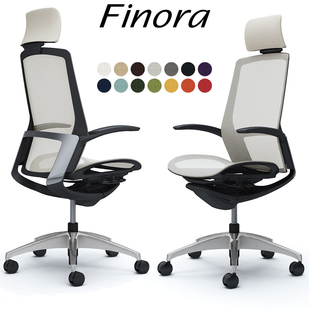 オカムラ フィノラ オフィスチェア C74ABR エクストラハイバック ボディ:ブラック 脚:ポリッシュ 座:メッシュ パネル:メッキ 固定肘 Finora okamura | 