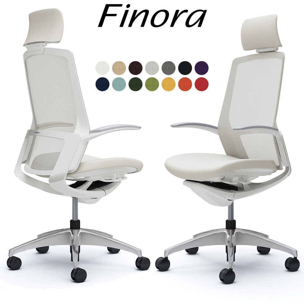 オカムラ フィノラ オフィスチェア C74CCW エクストラハイバック ボディ:ホワイト 脚:ポリッシュ 座:クッション パネル:ホワイト 固定肘 Finora okamura | 