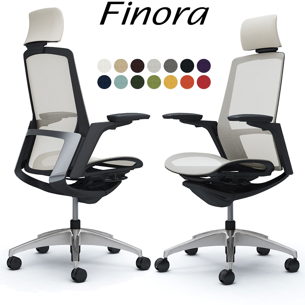 オカムラ フィノラ オフィスチェア C78ABR エクストラハイバック ボディ:ブラック 脚:ポリッシュ 座:メッシュ パネル:メッキ 可動肘 Finora okamura | 