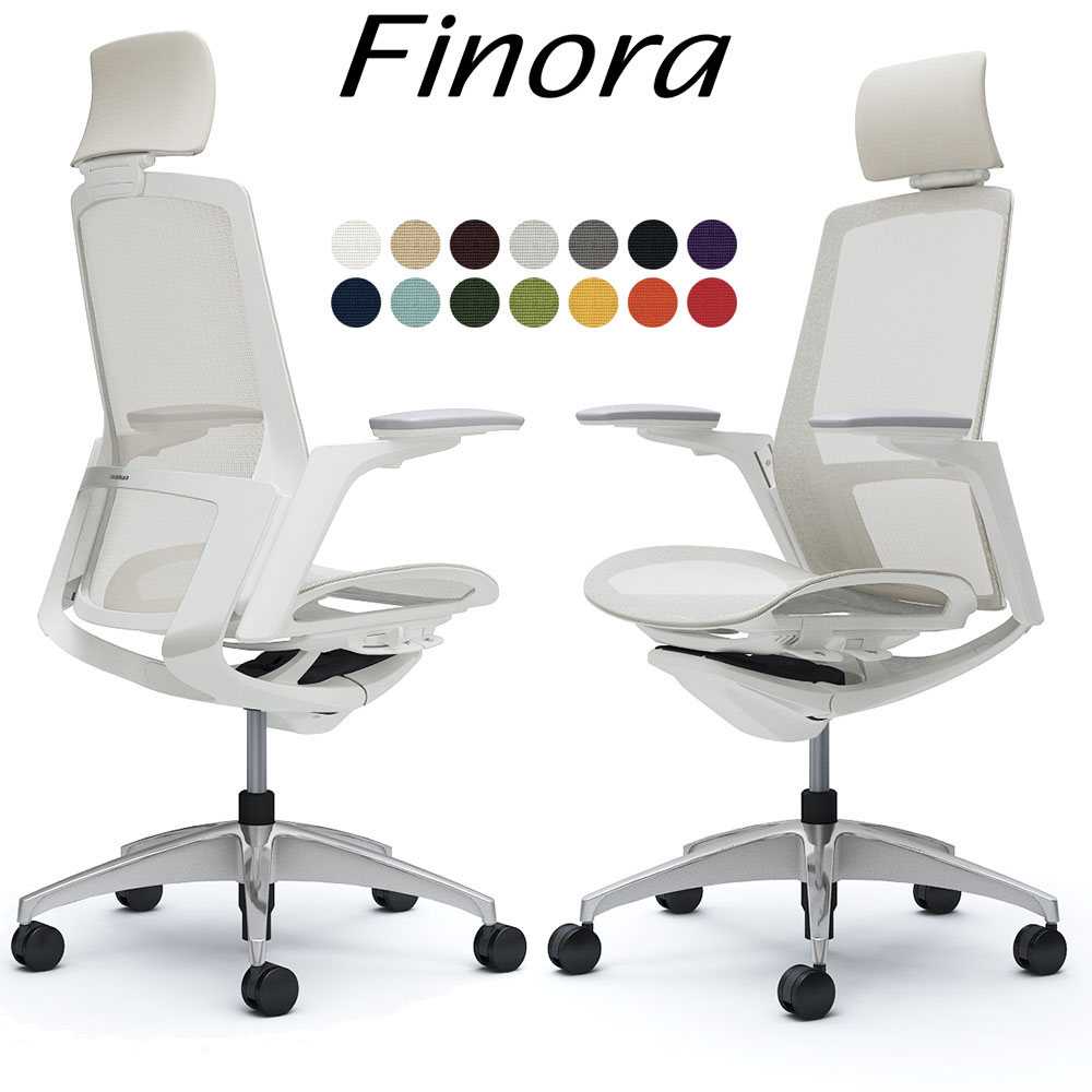 オカムラ フィノラ オフィスチェア C78ACW エクストラハイバック ボディ:ホワイト 脚:ポリッシュ 座:メッシュ パネル:ホワイト 可動肘 Finora okamura | 
