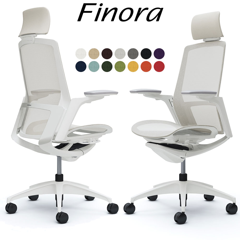 オカムラ フィノラ オフィスチェア C78AWW エクストラハイバック ボディ:ホワイト 脚:ホワイト 座:メッシュ パネル:ホワイト 可動肘 Finora okamura | 
