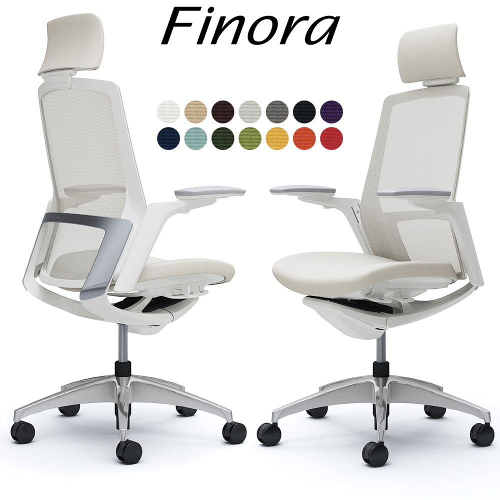 オカムラ フィノラ オフィスチェア C78CBW エクストラハイバック ボディ:ホワイト 脚:ポリッシュ 座:クッション パネル:メッキ 可動肘 Finora okamura | 