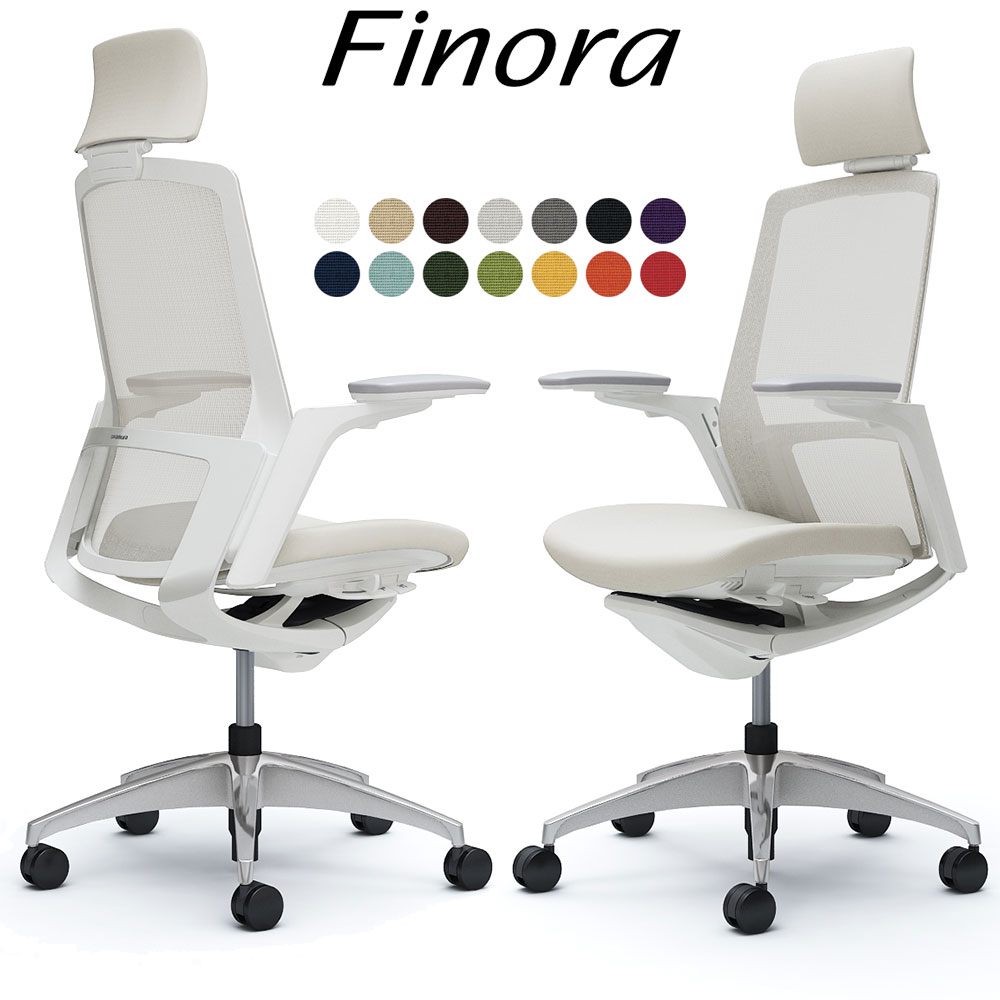オカムラ フィノラ オフィスチェア C78CCW エクストラハイバック ボディ:ホワイト 脚:ポリッシュ 座:クッション パネル:ホワイト 可動肘 Finora okamura | 