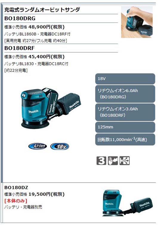 正規店】 マキタ 充電式ランダムオービットサンダ BO180DRG 18V 付属品(バッテリ・充電器付) makita : bo180drf : マキタショップヤマムラ京都  - 通販 - Yahoo!ショッピング