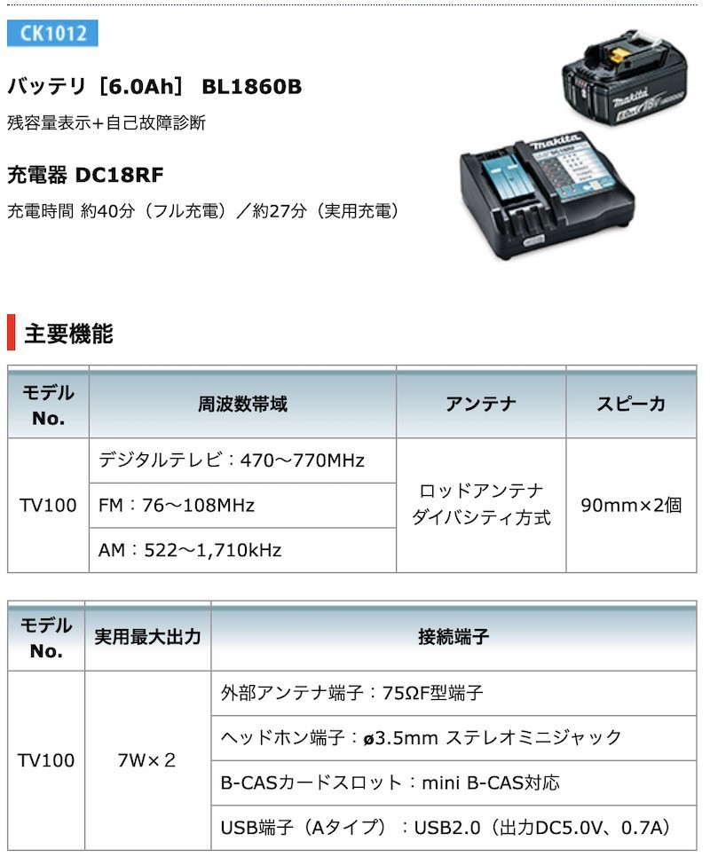 正規店】 マキタ makita 防災用コンボキッド CK1011(充電式ラジオ付き ...