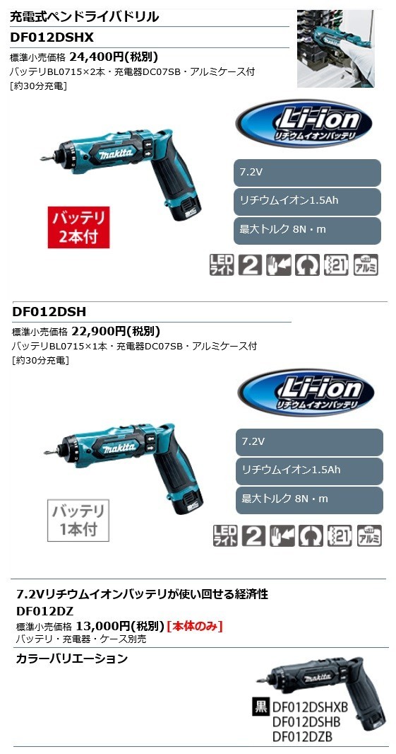 makita 充電式ペンインパクトドライバ マキタ DF012DSHX 7.2V-1.5Ah充電式ペンドライバドリル ウエダ金物