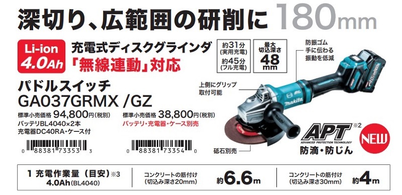 正規店】マキタ 充電式ディスクグラインダ GA037GRMX パドルスイッチ