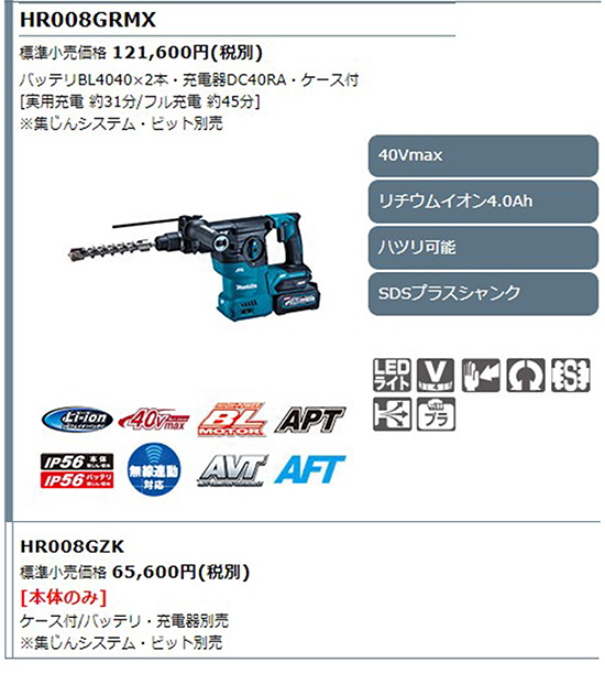 マキタ（makita） 【正規店】 充電式ハンマドリル HR008GRMX 40Vmax