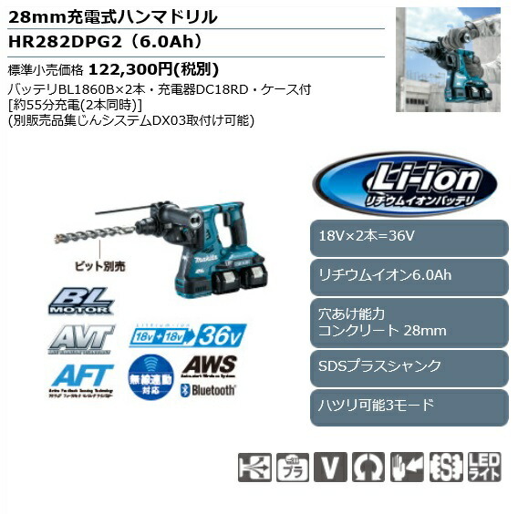マキタ（makita） 【正規店】 28mm充電式ハンマドリル HR282DPG2(6.0Ah