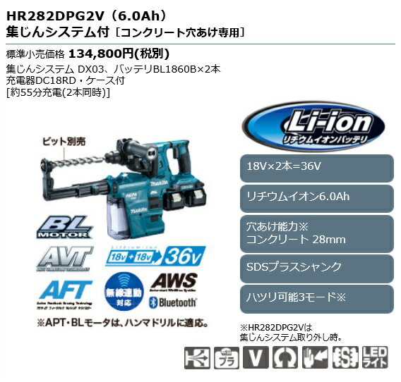 マキタ（makita） 【正規店】マキタ充電式ハンマドリル HR282DPG2V 集