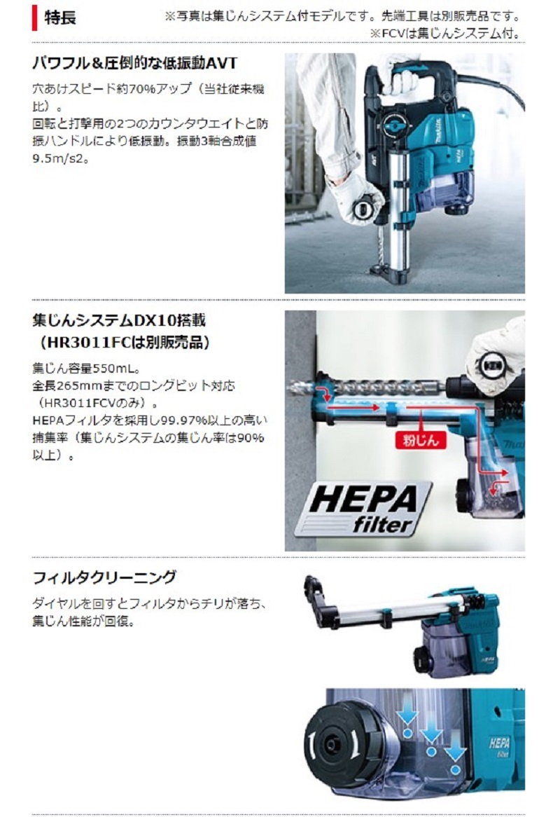 正規店】 マキタ makita 30mm ハンマドリル(SDSプラス) HR3011FCV 集