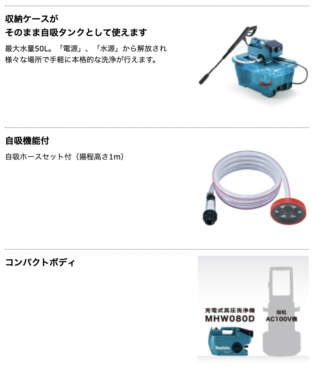 低価格 日本橋CHACHA 店MHW080DZK マキタ 36V充電式高圧洗浄機 本体と