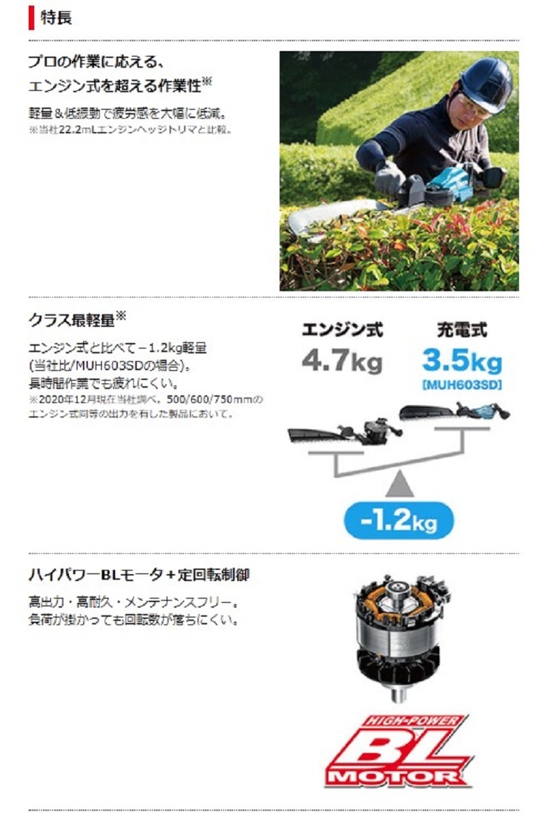 正規店】 マキタ makita 18V 充電式ヘッジトリマ MUH753SDGX (片刃式