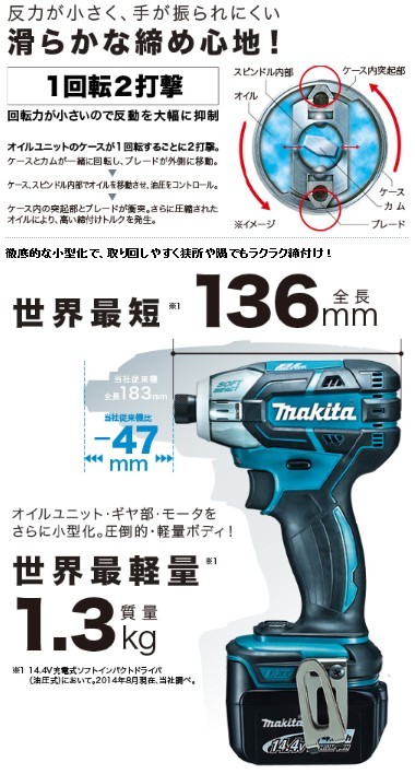 出色 TS131DZ ソフトインパクトドライバTS131 バッテリ等別売 青 マキタ 14.4V トルク40Nm ドライバー、