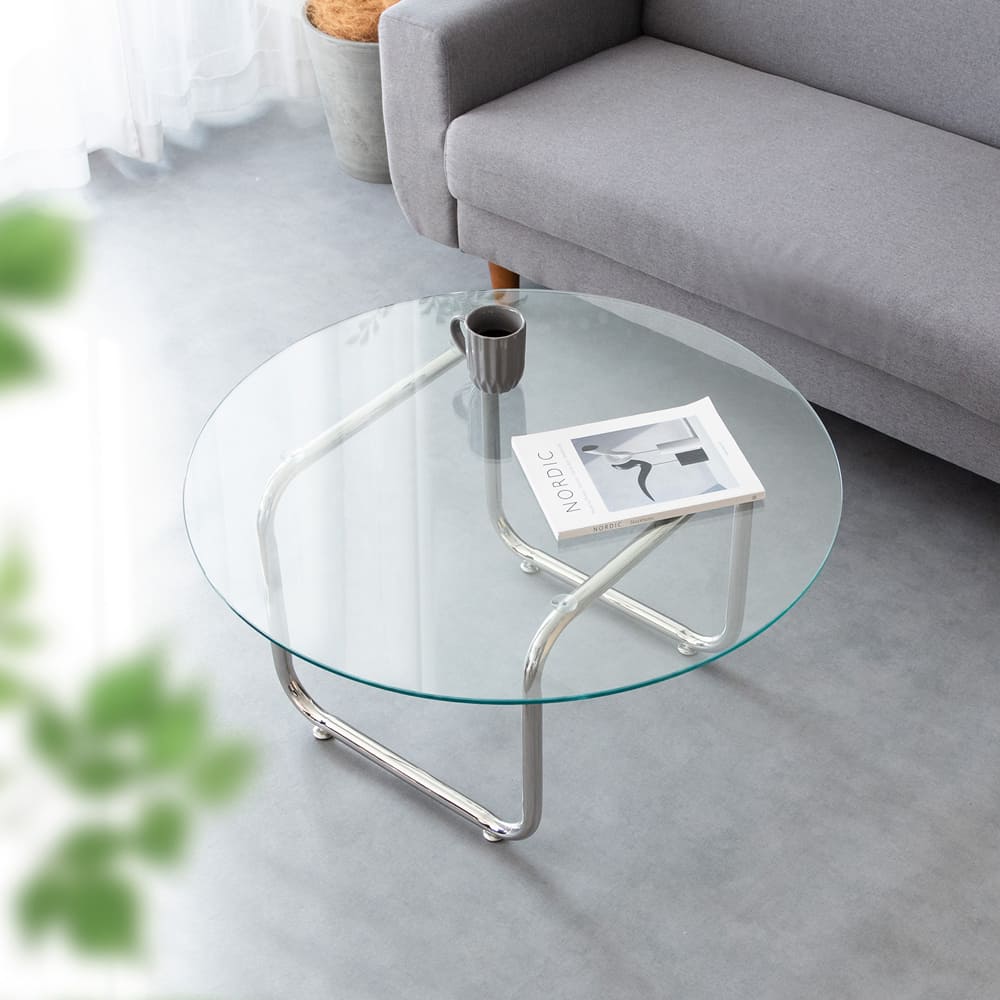 ガラス天板センターテーブル ラウンドセンターテーブル ガラス ロー