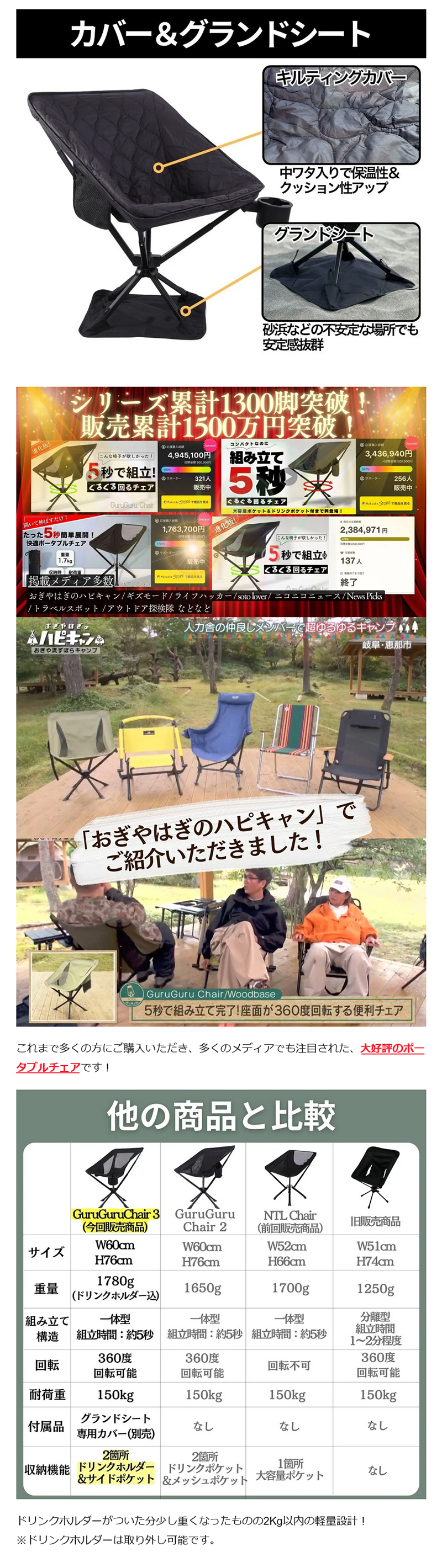 Makuake公式 360°回転 アウトドアチェア 一瞬で完成 持ち運べるあなた