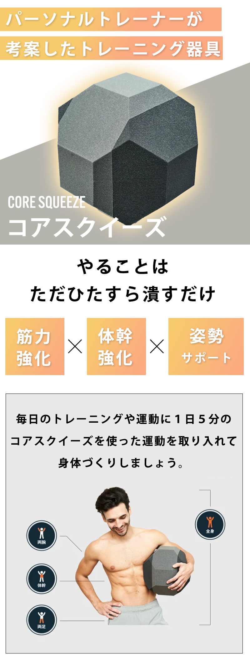 Makuake公式 1日5分でTシャツが似合うカラダを作る 潰すだけの簡単体幹