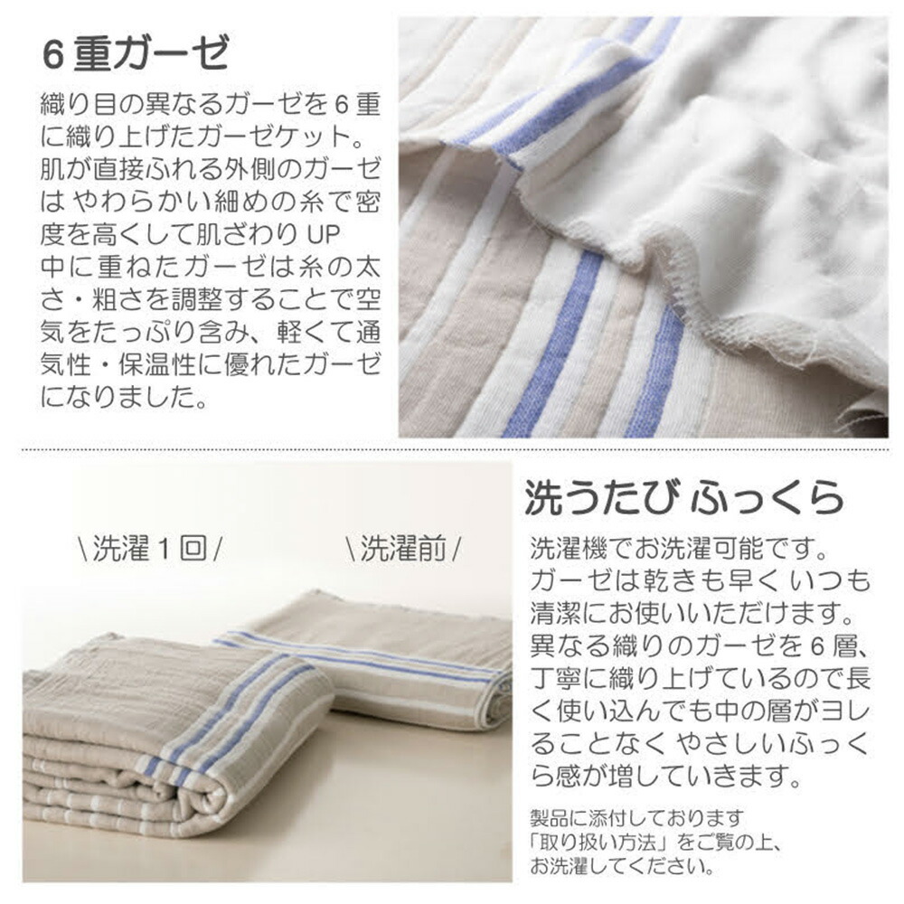 Fab the Home ガーゼケット 6重 オシャレ シングル ボーダー 綿100