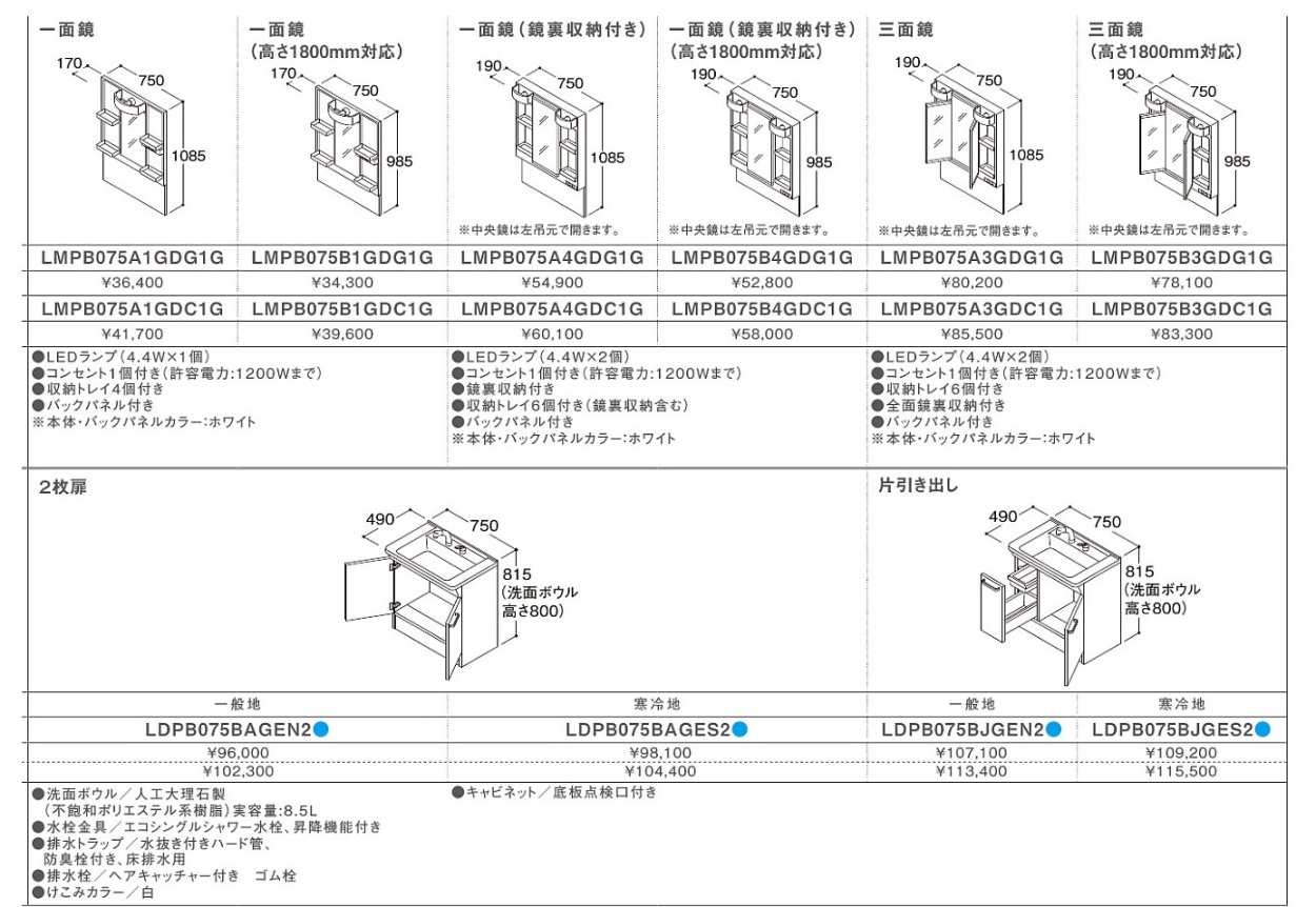 ＴＯＴＯ洗面化粧台ＶシリーズＷ750サイズエコシングル水栓＋ミラーキャビネットLED照明 高さ1900ｍｍ（LDPB075BAGEN2A +LMPＢ075A1GDG1G）送料無料 :LDPB075BAGEN2A-LMPB075A1GDG1G:malukoh shopping - 通販 -  Yahoo!ショッピング