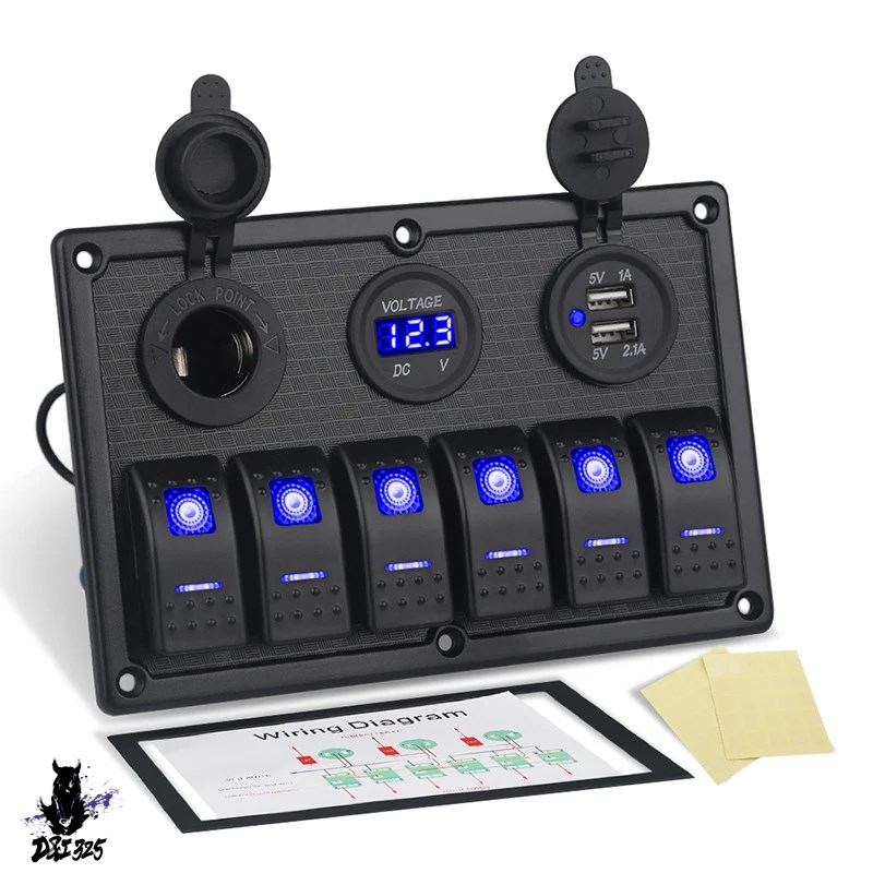 【互換品】 LEDディスプレイパネル デジタル電圧計 デュアルUSBアダプター ロッカー 6ギャング 12v 車船舶ボートアルミニウム 社外製 |  | 02