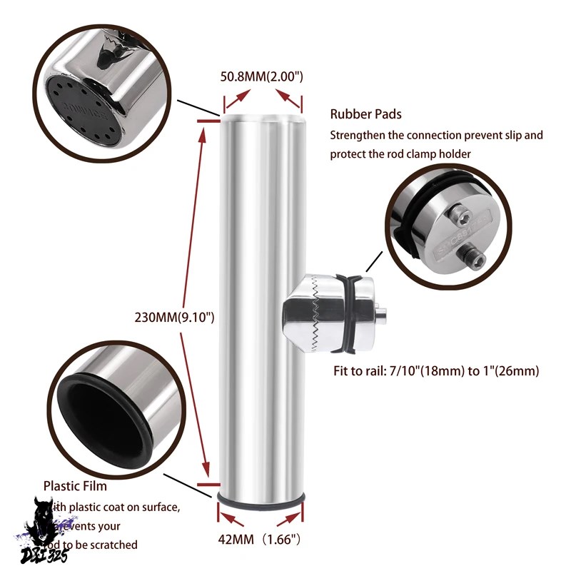 【互換品】 18?26mm回転式ステンレス釣り竿ホルダー ボートアクセサリー 7 8インチ ?1インチ レール 対応 社外製 |  | 02