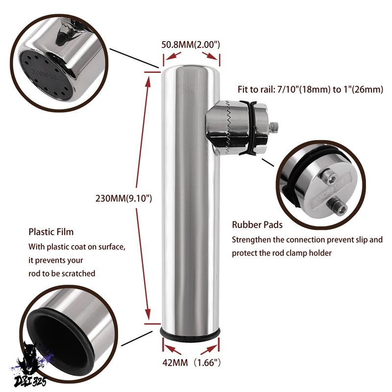 【互換品】 18?26mm回転式ステンレス釣り竿ホルダー ボートアクセサリー 7 8インチ ?1インチ レール 対応 社外製 |  | 03