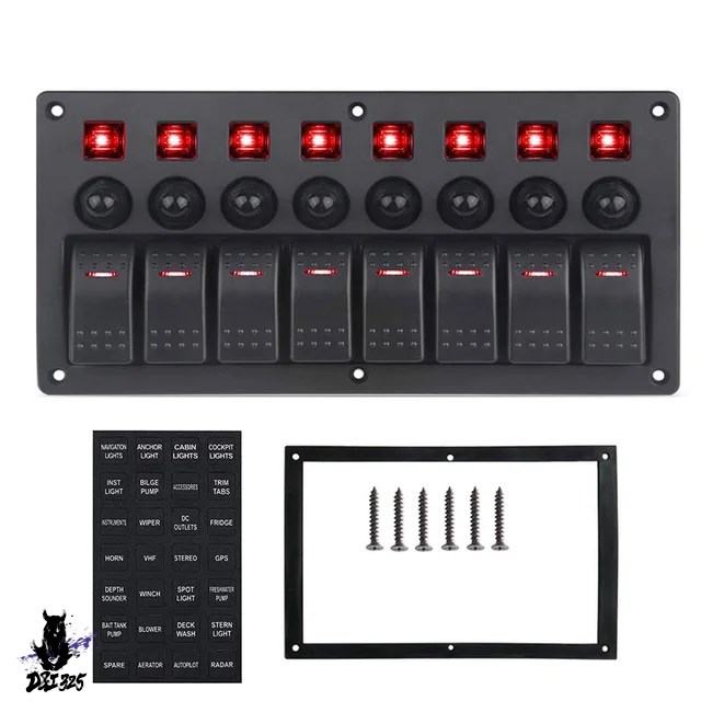 【互換品】 マリンボート 防水8ギャングマリントグルスイッチ 12v 24v回路ブレーカ過負荷保護ledスイッチパネル オフ 社外製 |  | 02
