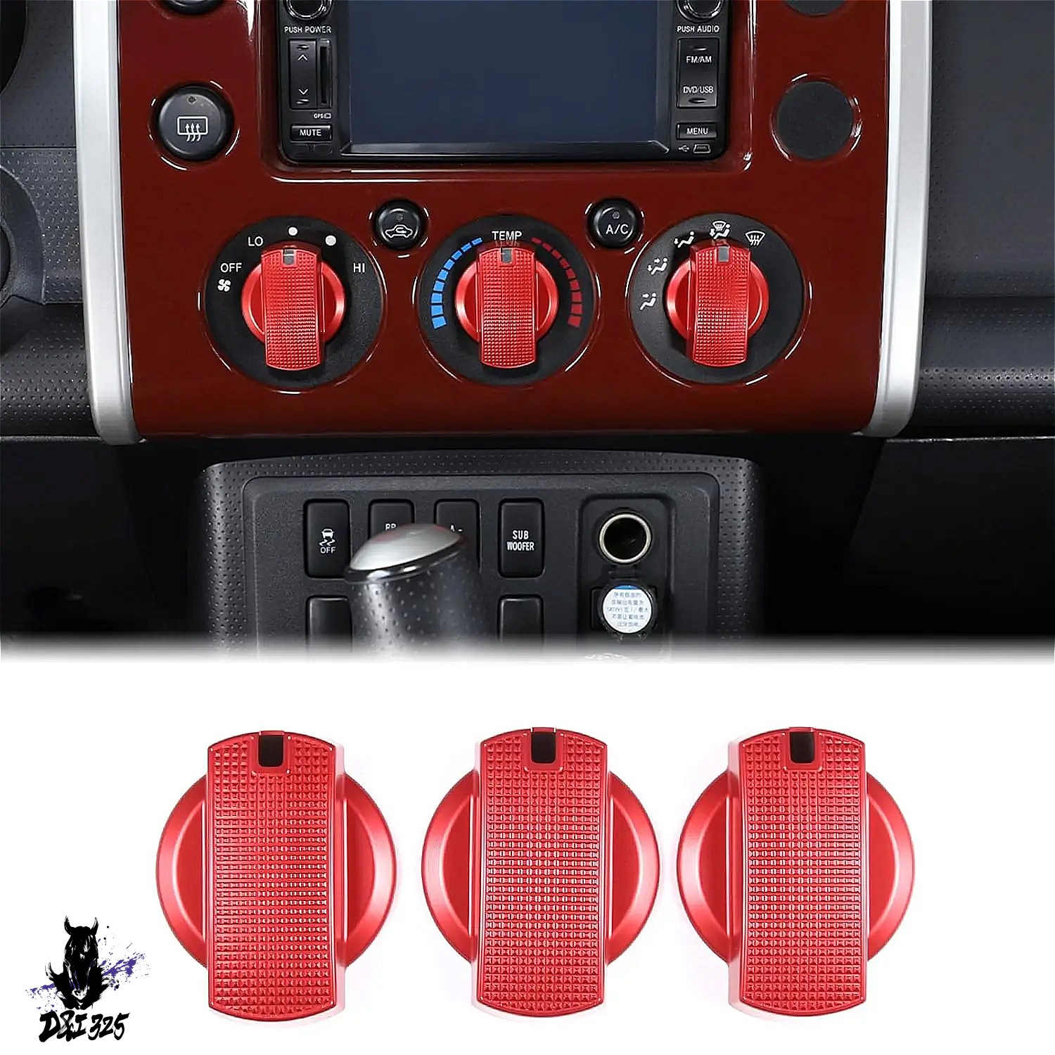 FJクルーザー用 DRAKE アルミ製エアコンノブ3個セット