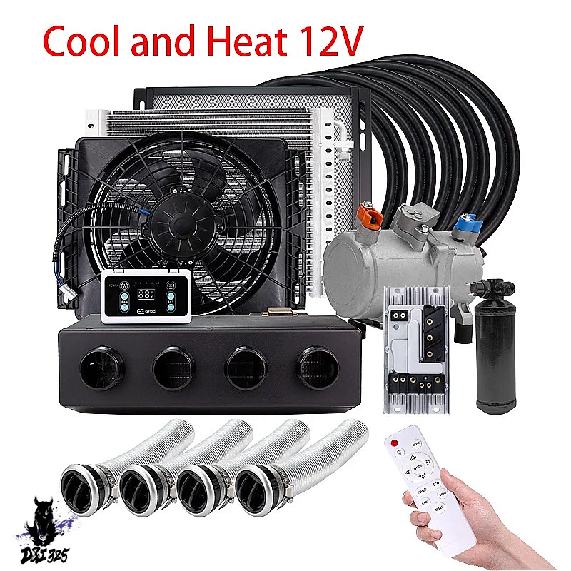 互換品】 汎用 4穴電動エアコンコンプレッサー 12v/24v カーエアコン 