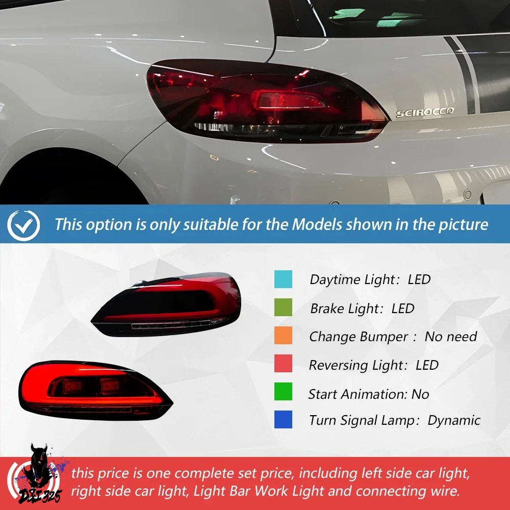 互換品】 Vw シロッコ 2009-2014 テールライトランプアセンブリ 
