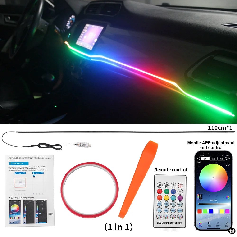 64 色 USB 車 LED アンビエントライトアクリルストリップダッシュ