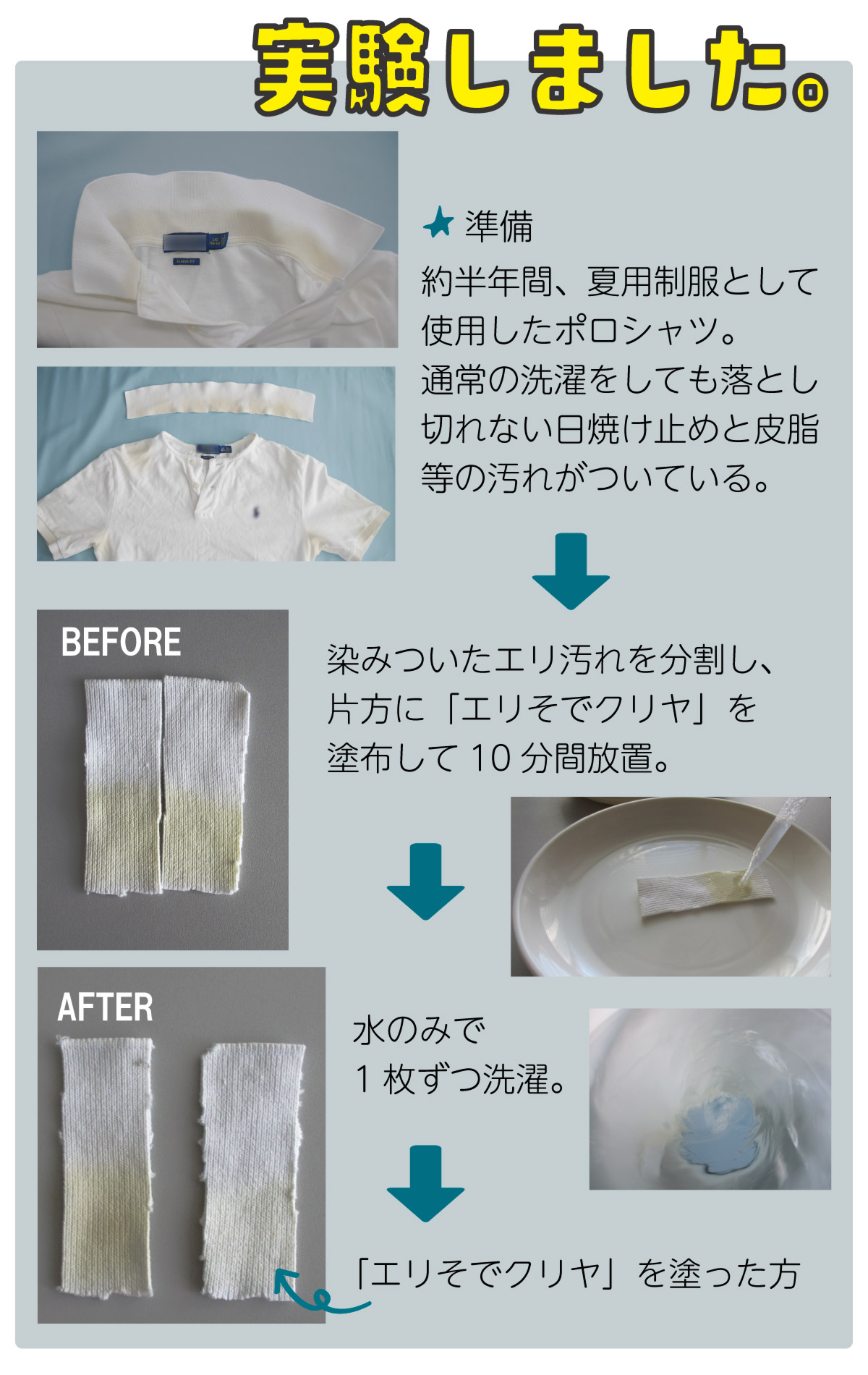 ワイシャツ 襟汚れ 日焼け止め