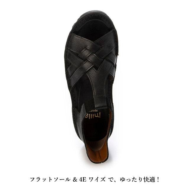 ミラスポーツ 靴 本革 日本製 サンダル milla sports EF7317 4E ASW