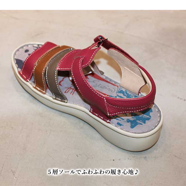 Estacion（エスタシオン） 本革 靴 サンダル TF1803 フラワーモチーフ