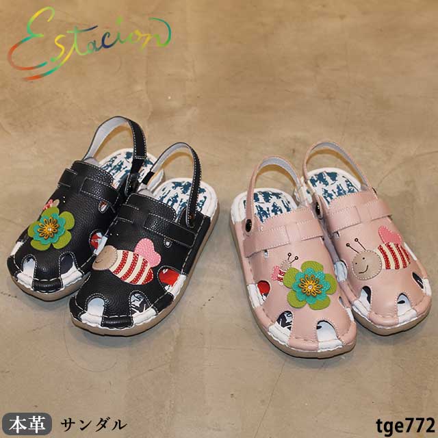 Estacion（エスタシオン） 本革 靴 サンダル TGE772 ハチとお花