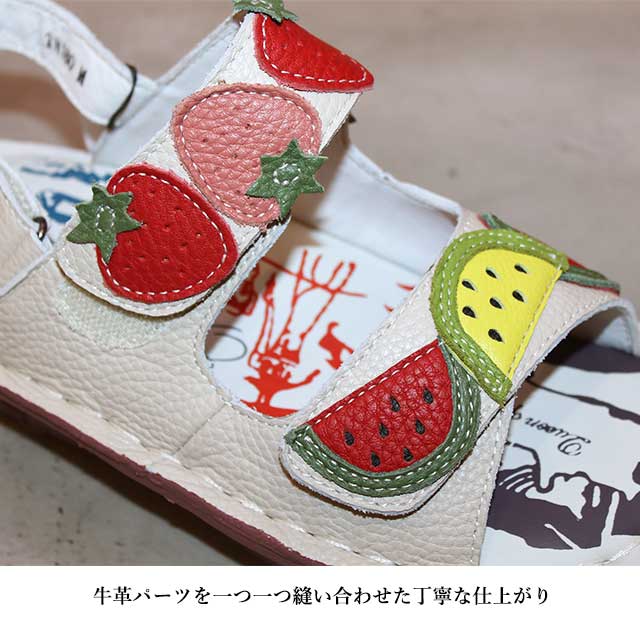 【エスタシオン】美品　サンダル（L）レザー　いちご刺繍　赤 Estacion（エスタシオン） NEW 本革 靴 サンダル TH180 いちごモチーフ