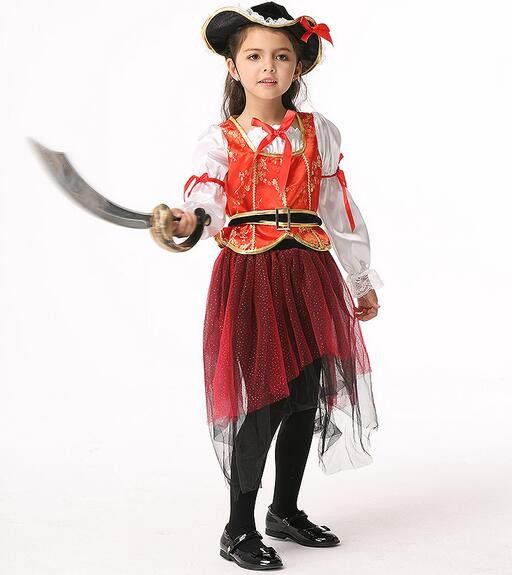 ハロウィン ハロウィーン 衣装 子供 海賊 コスプレ コスチューム キッズ 女の子 パイレーツ 海賊服 子供ドレス 発表会 舞台 学芸会 文化祭 演劇  赤 幼稚園