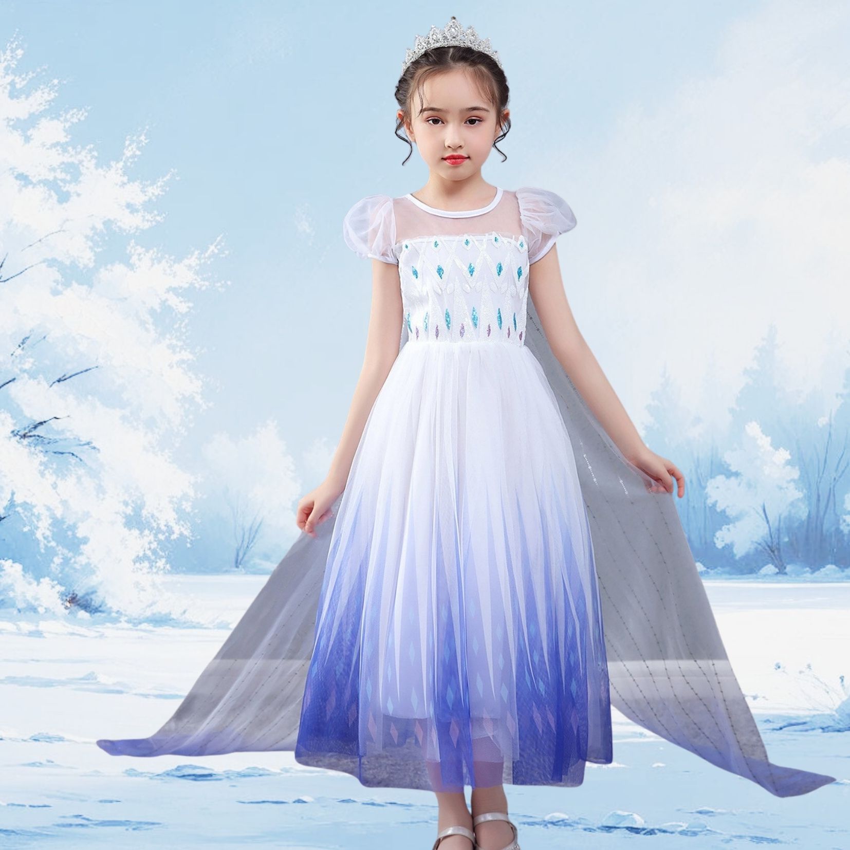 白 エルサ ドレス キッズ 手袋付 アナと雪の女王 子供 半袖 ハロウィン