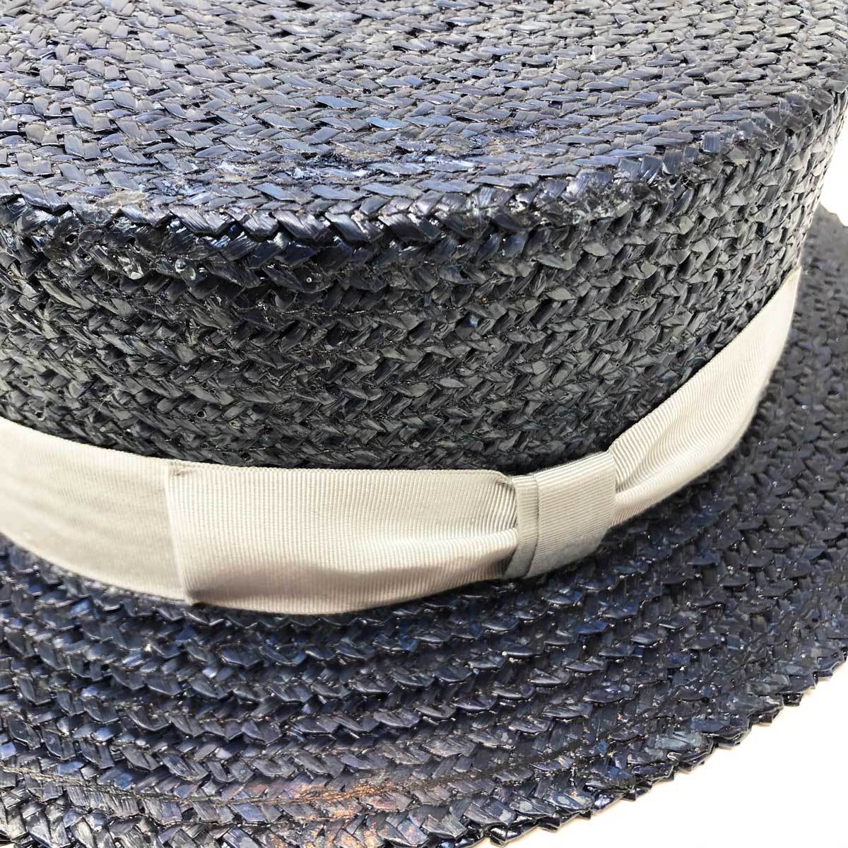 Tesi（テシ）straw boater hat（NAVY）カンカン帽 ボーターハット 