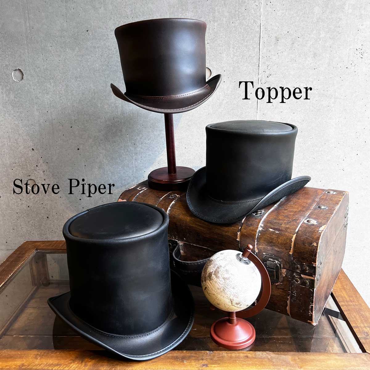 Head'n Home Hats（American Hat Makers）/ Stove piper（BLACK）レザー トップハット シルクハット