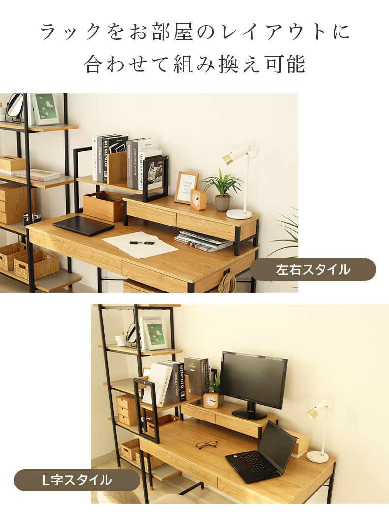 幅120cm デスク2点セット（ラック） エリックの機能