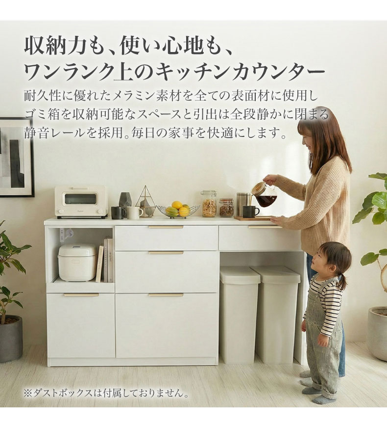 マナベインテリアハーツ キッチンカウンター 幅60cm ダスト ゴミ箱