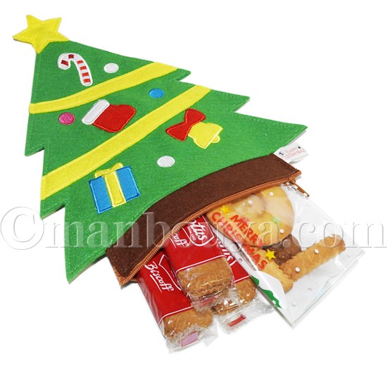 厚手キルト綿入りファスナー付トートバッグ❣️クリスマスツリー付き❣️メリーボンボン⭐️ クリスマス ツリー ハンドパペット ファスナー付き ラッピング