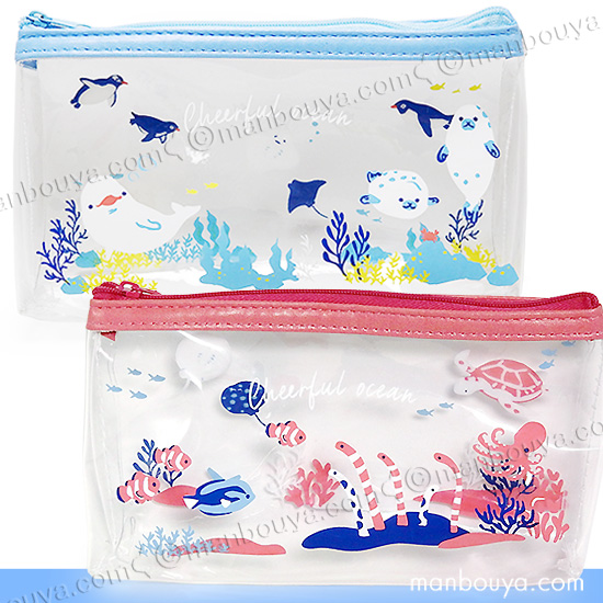 SALE 15%OFF 海の生き物 クリアポーチ 小物入れ 横長 チアフル