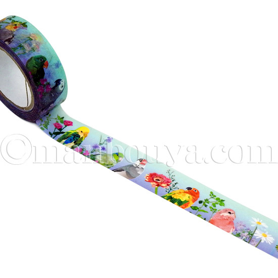 インコ 小鳥 グッズ マスキングテープ 鳥語花香 15mm幅 メール便発送可